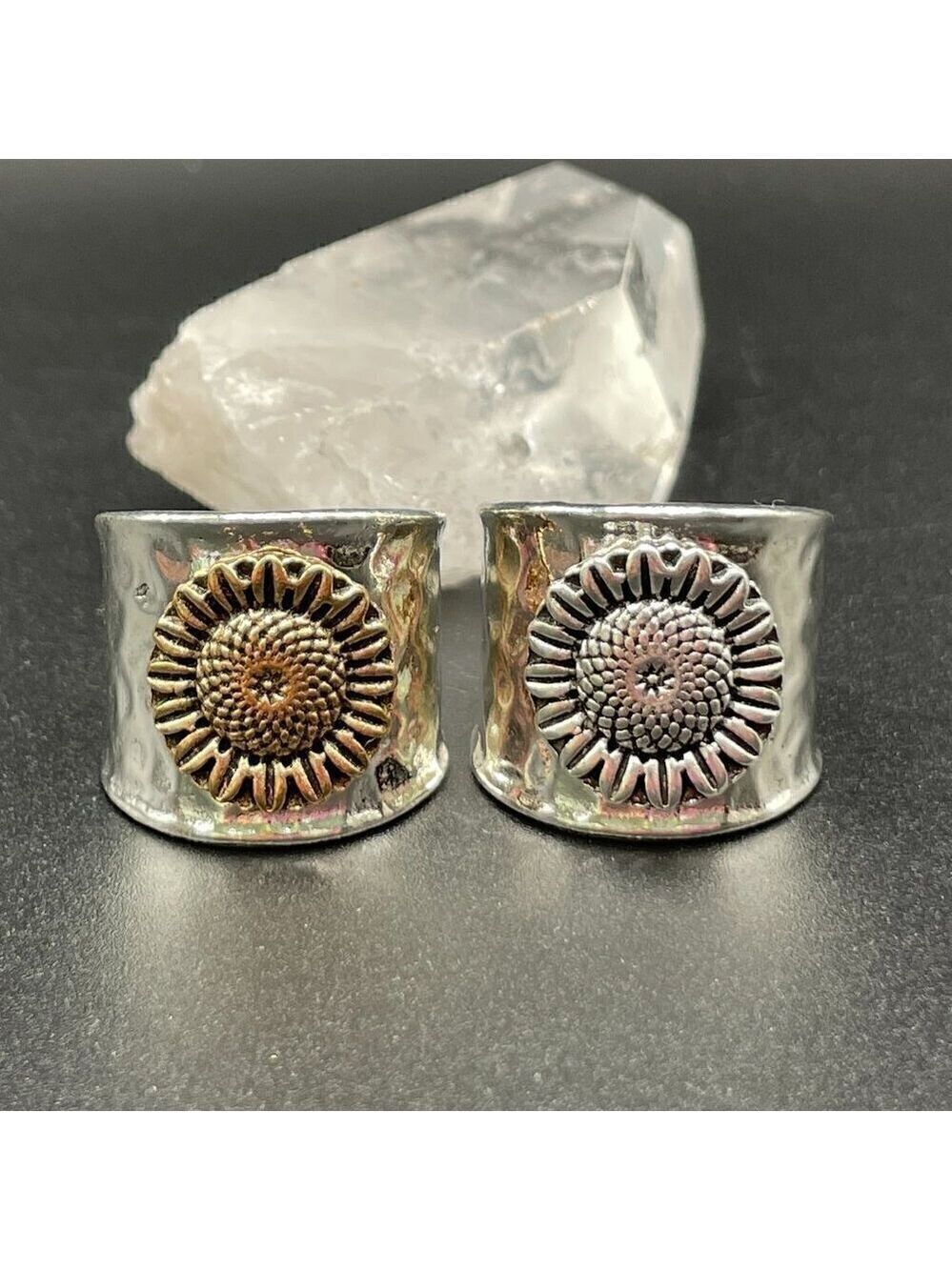 Boho Silver Tone Sunflower Non-Adjustable Band Ring #1363